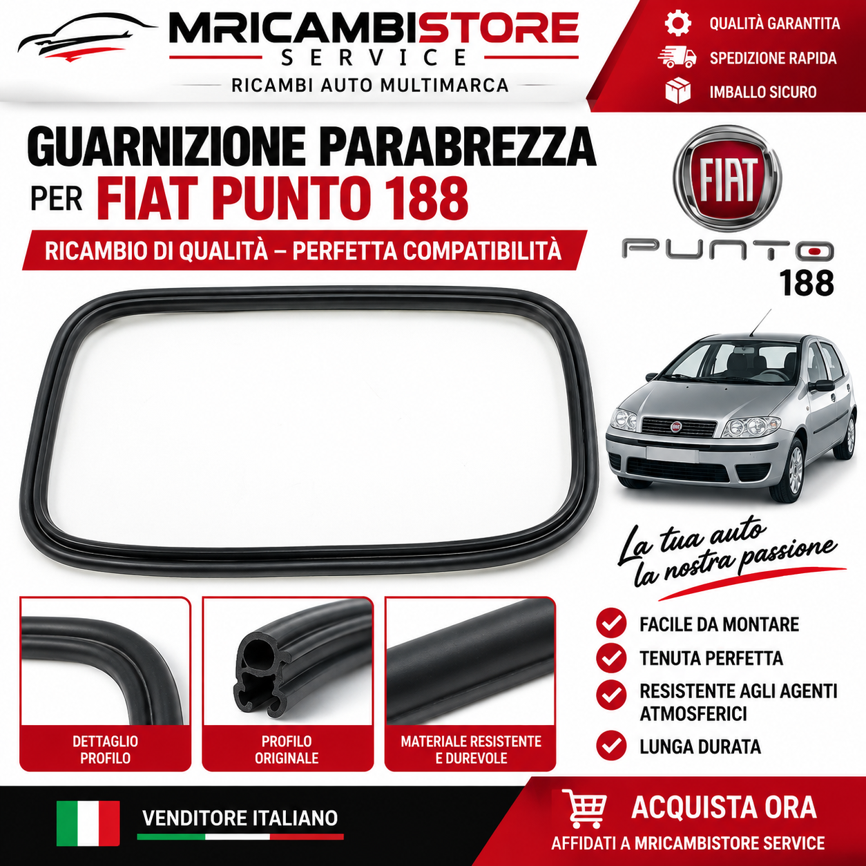 GUARNIZIONE PARABREZZA PER FIAT PUNTO 188