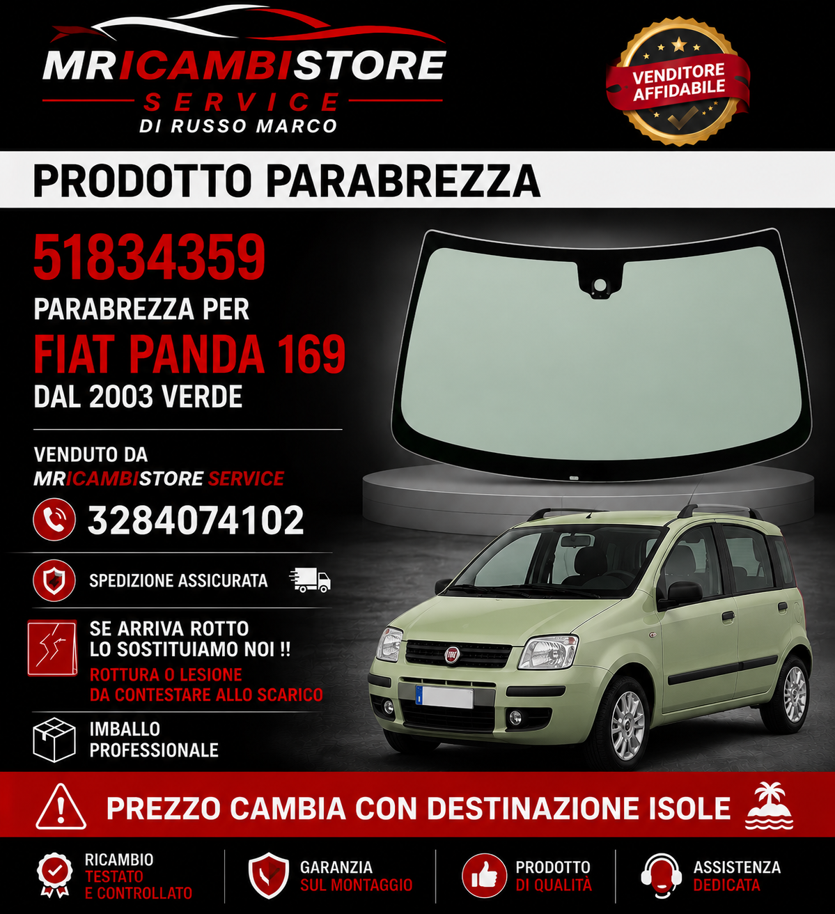 PARABREZZA FIAT PANDA 2003 + GUARNIZIONE PILKIGTON