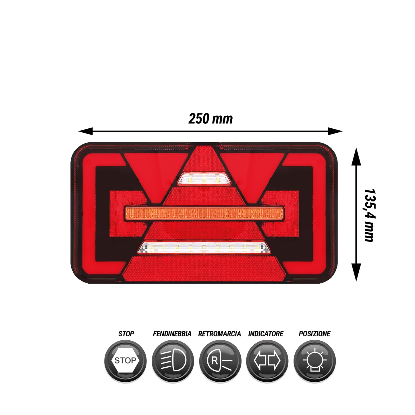 Fanalino posteriore sinistro a LED 250x135x36mm - 5 funzioni
