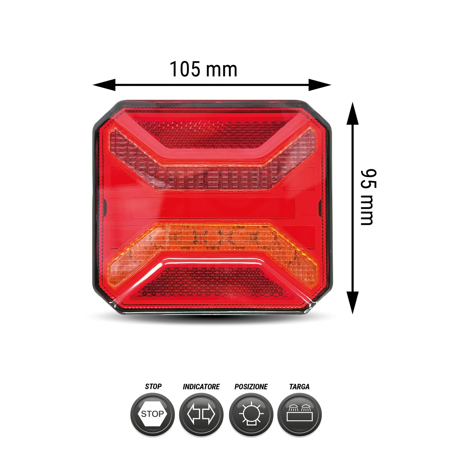Fanalino posteriore Sx/Dx a LED 220x100x38mm - 5 funzioni