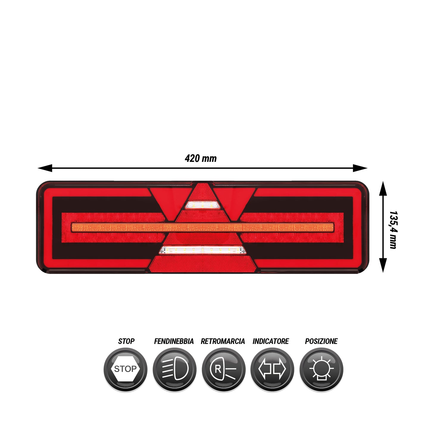 Fanalino posteriore destro a LED 360x136x36mm - 5 funzioni