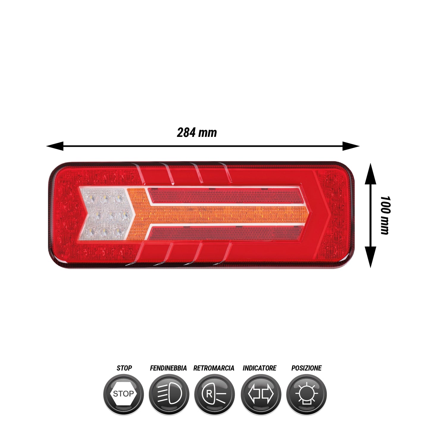Fanalino posteriore destro a LED 420x136x36mm - 5 funzioni