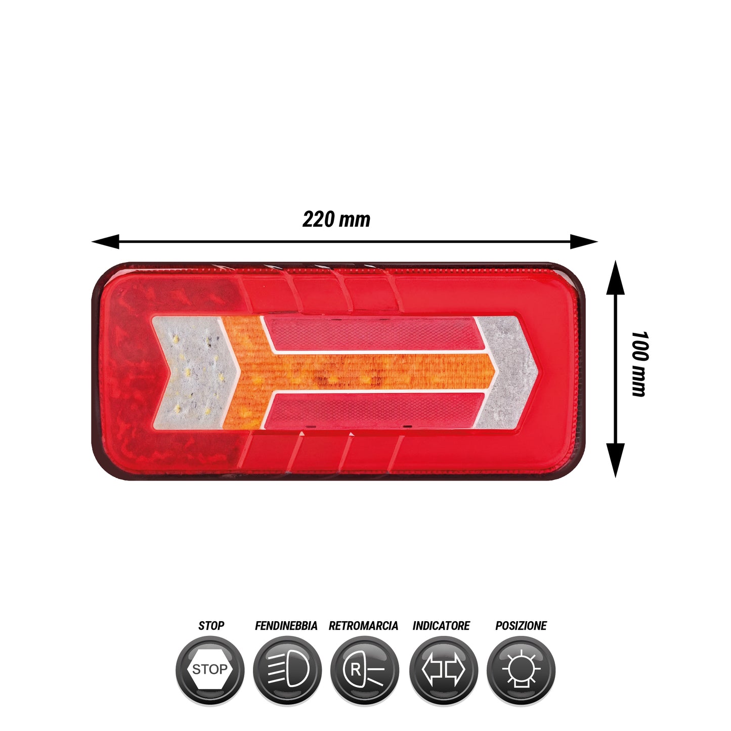 Fanalino posteriore Sx/Dx a LED 284x100x34mm - 5 funzioni